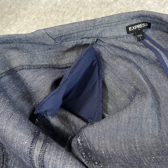 EXPRESS Blazer Womens 0 One Button Denim Look Lightweight Tailored Stretch - Picture 11 of 12